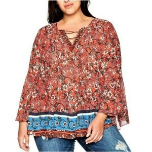 Vintage America Floral Bell Sleeve Laura Boho Blouse Size 3X NWT